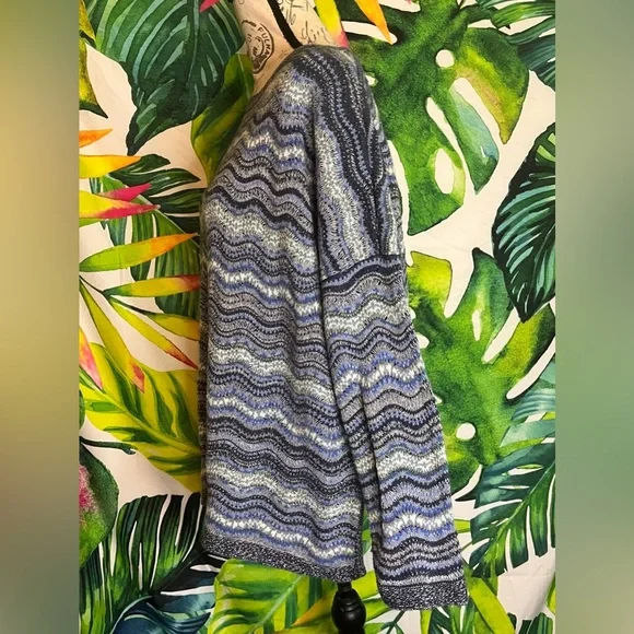 J. Jill XL Heather Blue White Wavy Preppy Knit Fall Winter Coastal Sweater - Picture 5 of 8